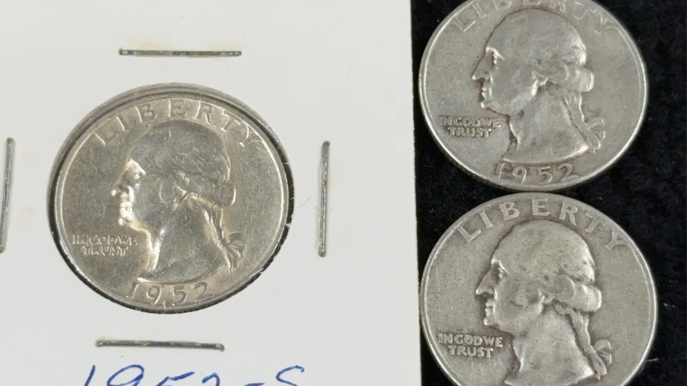 3 1952 Washington Silver Quarter Dollars, Philadelphia, San Francisco & Denver Mint