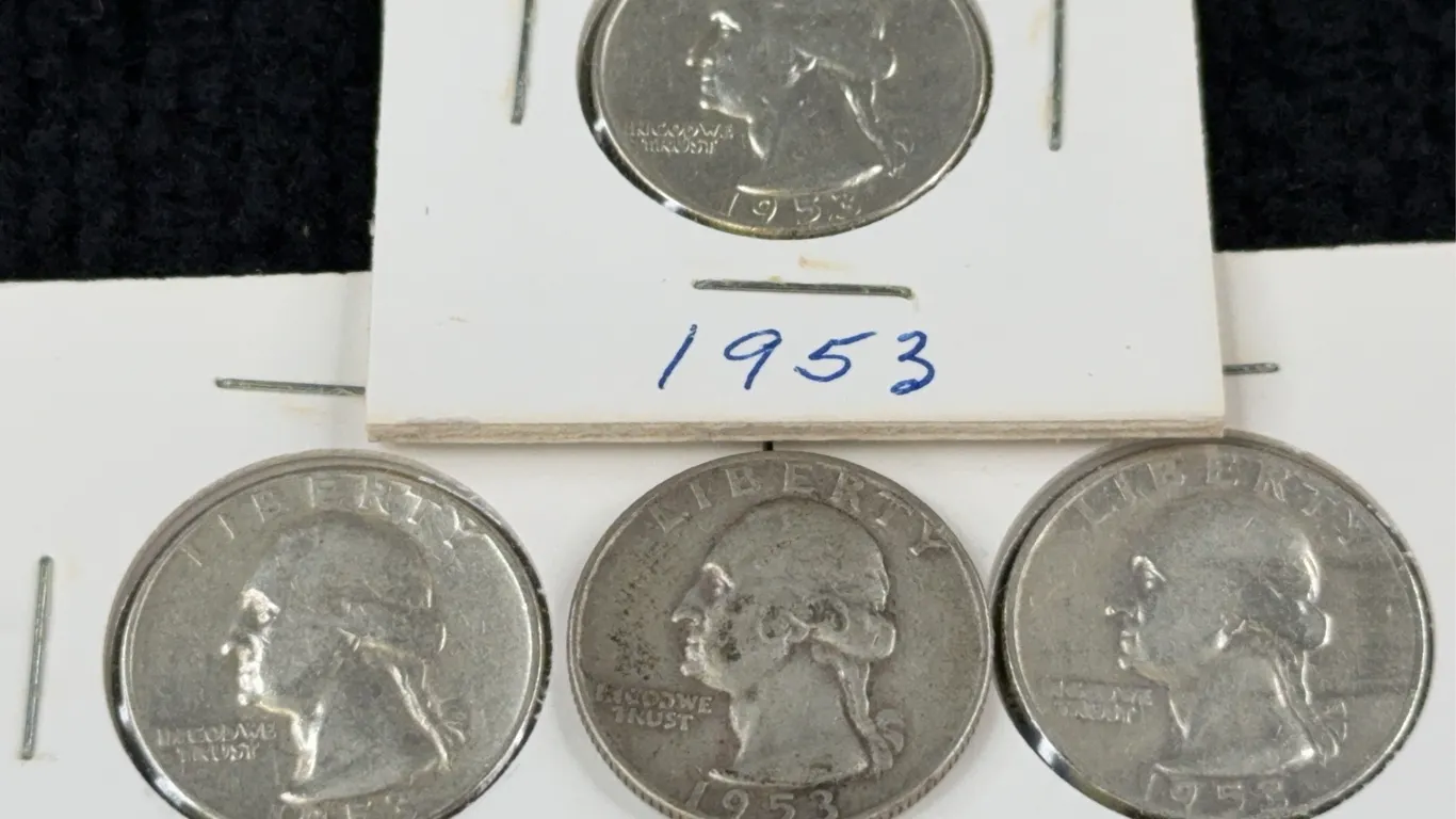 4 1953 Washington Silver Quarter Dollars, Philadelphia, San Francisco & Denver Mint
