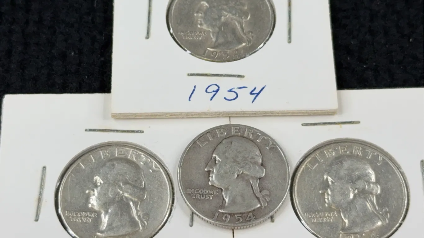 4 1954 Washington Silver Quarter Dollars, Philadelphia, San Francisco & Denver Mint