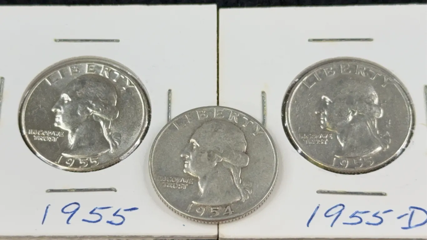 1954 & 1955 Washington Silver Quarter Dollars, Philadelphia & Denver Mint