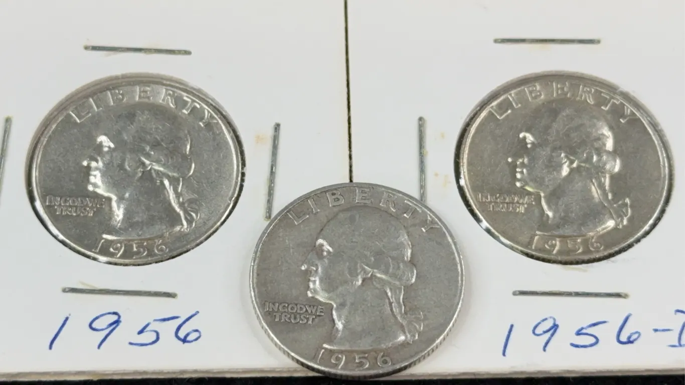 3 1956 Washington Silver Quarter Dollars, Philadelphia & Denver Mint