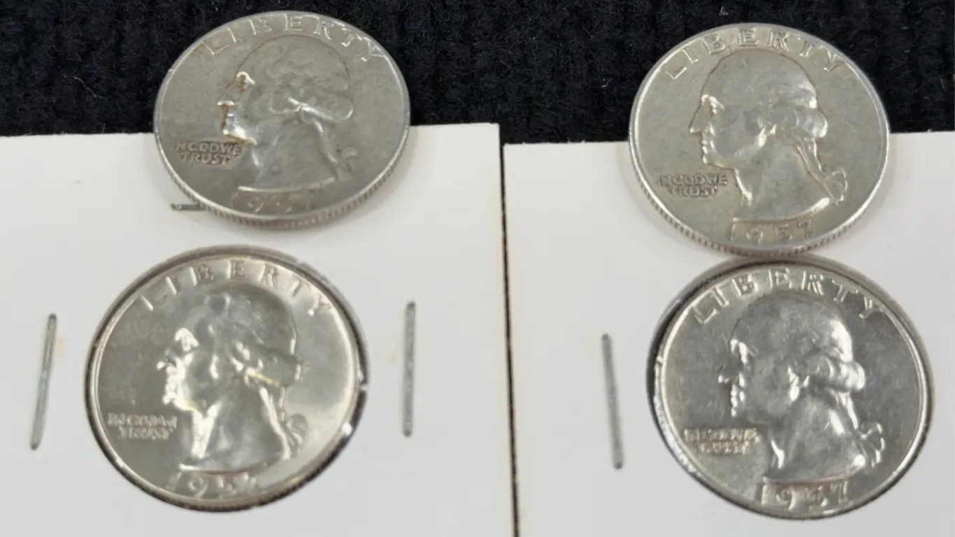 4 1957 Washington Silver Quarter Dollars, Philadelphia & Denver Mint