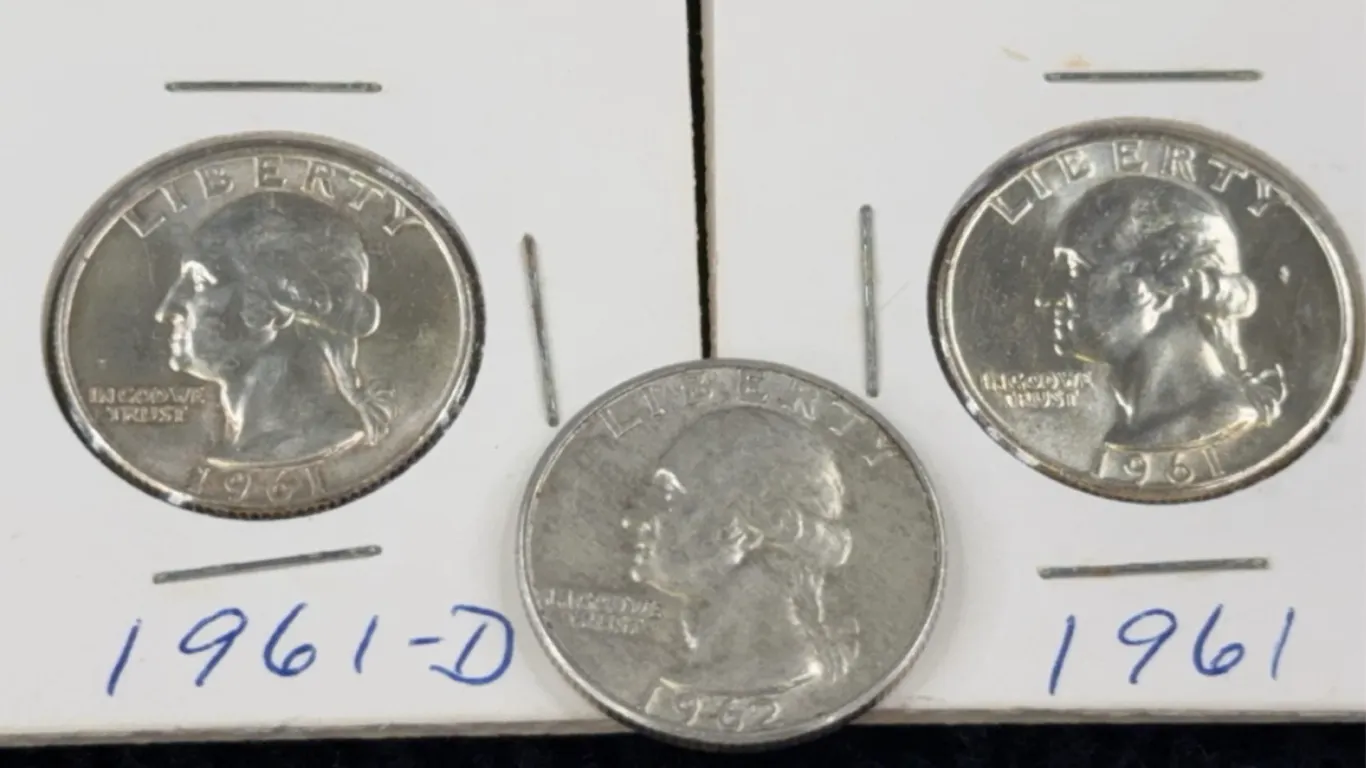 1961 (2) and 1962 Washington Silver Quarter Dollars, Philadelphia and Denver Mint