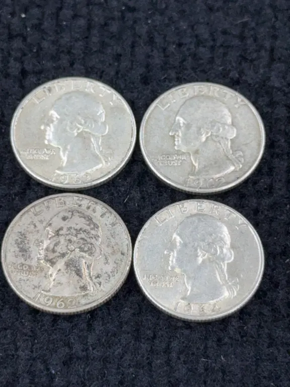 1962 (3) & 1864 Washington Silver Quarter Dollars, Denver Mint