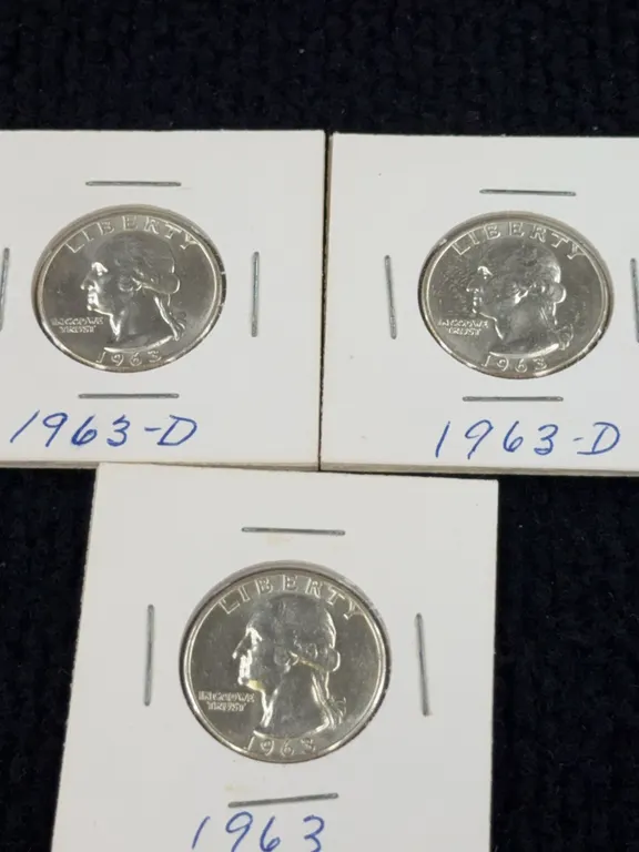 3 1963 Washington Silver Quarter Dollars, Denver and Philadelphia Mint