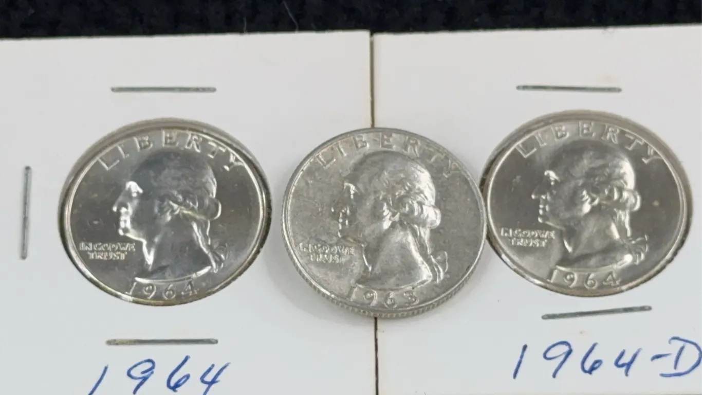 1963 & 1964 (2) Washington Silver Quarter Dollars, Philadelphia and Denver Mint