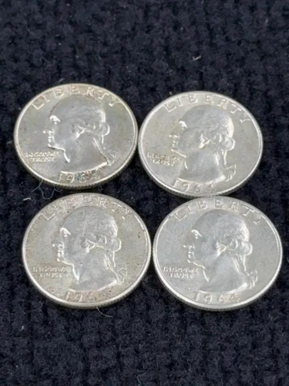 4 1964 Washington Silver Quarter Dollars, Denver and Philadelphia Mint