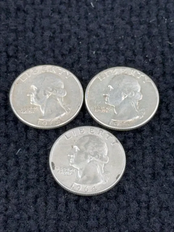 3 1964 Washington Silver Quarter Dollars, Philadelphia and Denver Mint