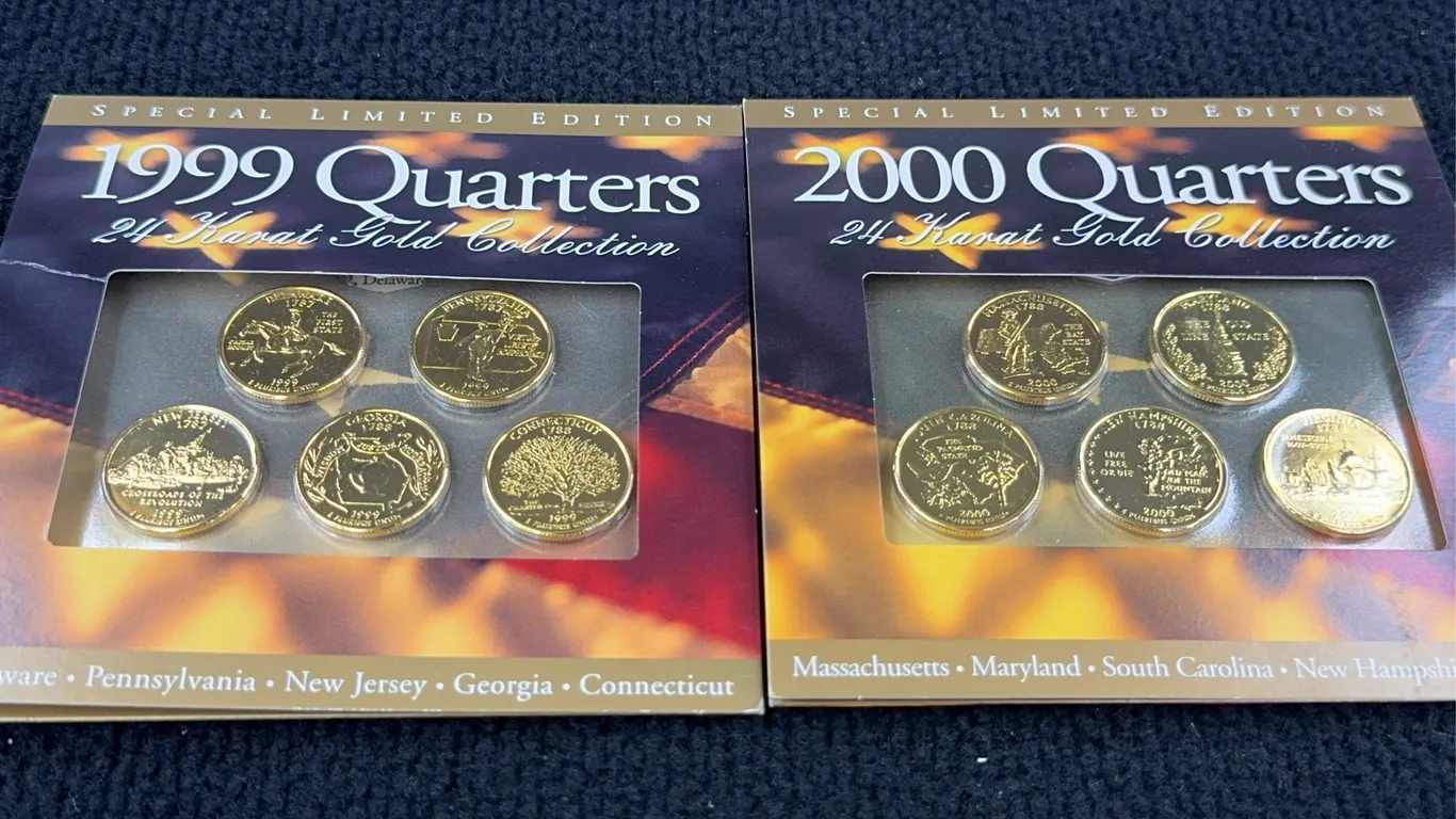 1999 (5) & 2000 (5) Washington 24K Gold State Quarter Dollars, Denver and Philadelphia Mint