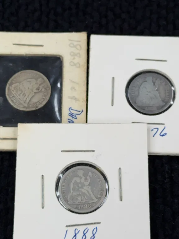 1876 & 2-1888 Seated Liberty Silver Dimes, Philadelphia Mint