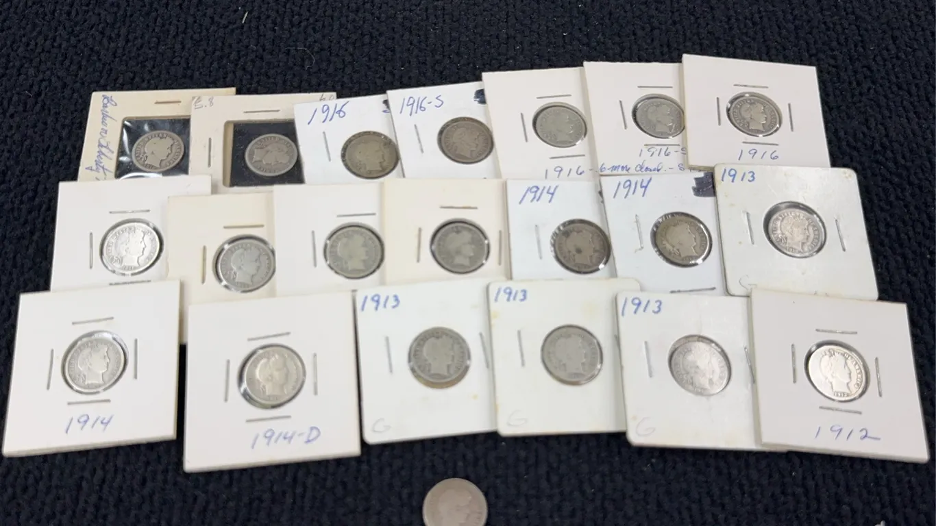 21 1913-1916 Barber Silver Dimes, Philadelphia, Denver & San Francisco Mint