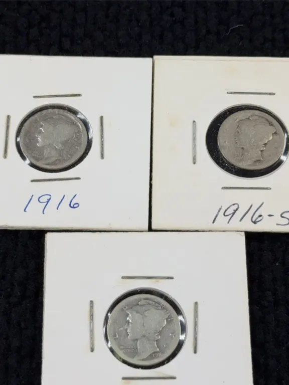 1916 Mercury Silver Dimes, Philadelphia & San Francisco Mint