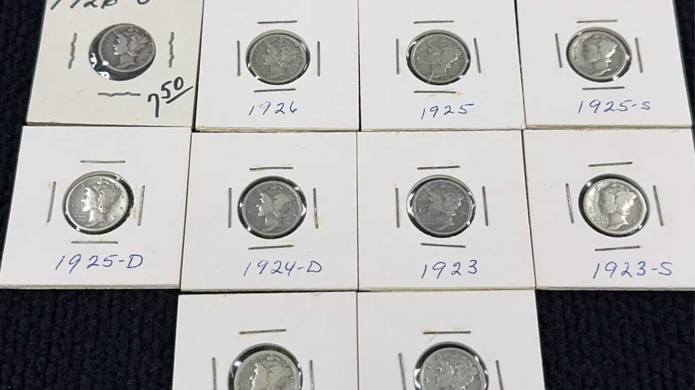 10 1923-1926 Mercury Silver Dimes, Philadelphia, Denver & San Francisco Mint