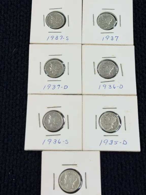 7 1935-1938 Mercury Silver Dimes, Philadelphia, Denver & San Francisco Mint