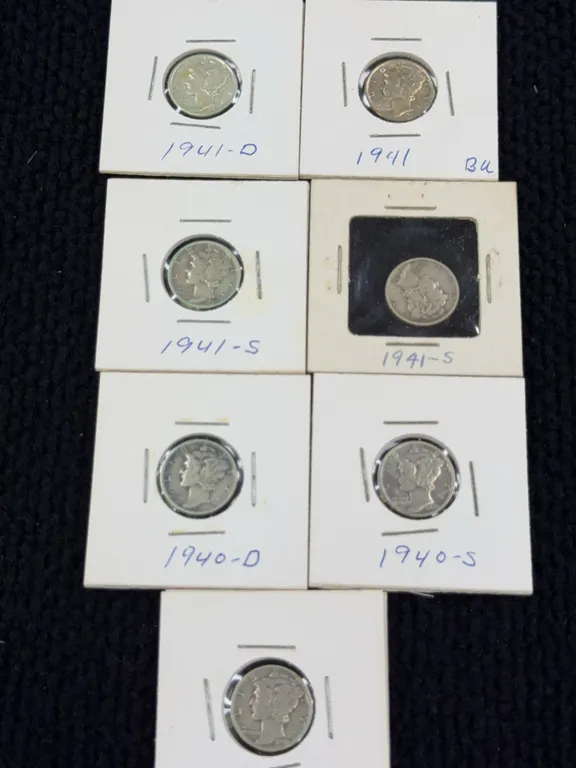 7 1940-1941 Mercury Silver Dimes, Philadelphia, Denver & San Francisco Mint
