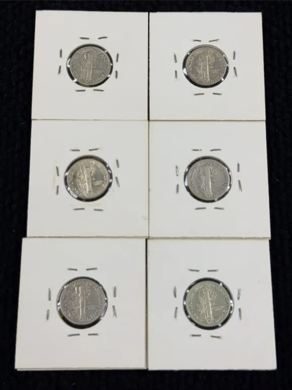 6 1942-1943 Mercury Silver Dimes, Philadelphia, Denver & San Francisco Mint