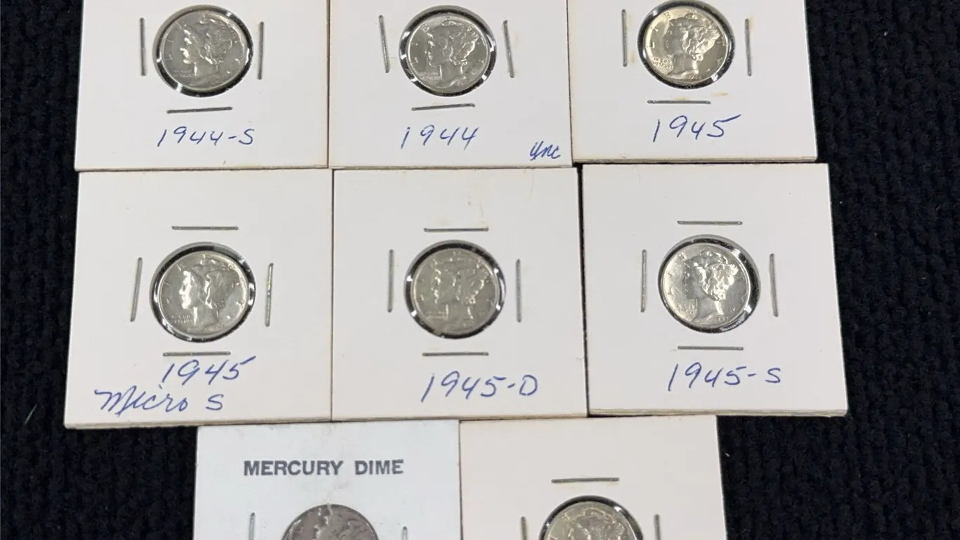 8 1944-1945 Mercury Silver Dimes, Philadelphia, Denver & San Francisco Mint