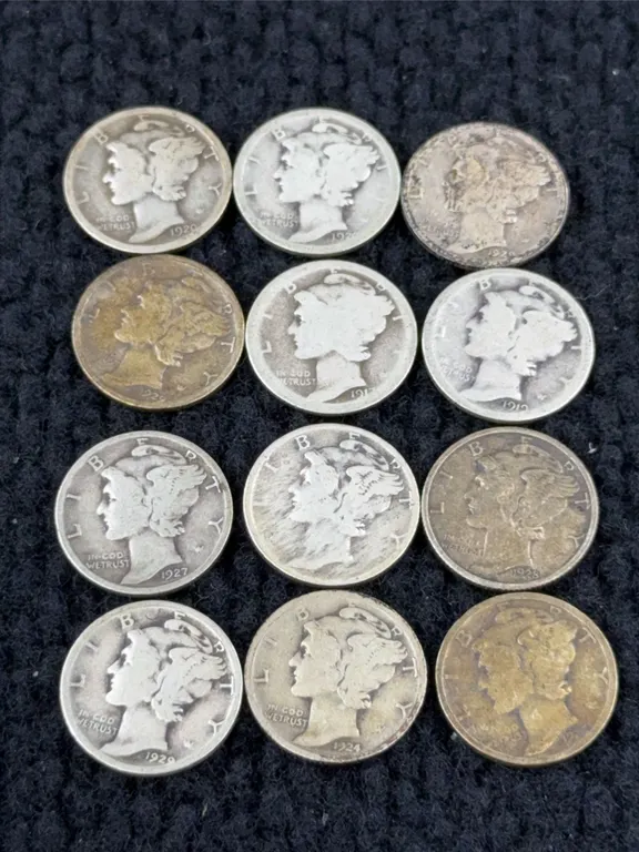 12 1917-1929 Mercury Silver Dimes, Philadelphia & Denver Mint