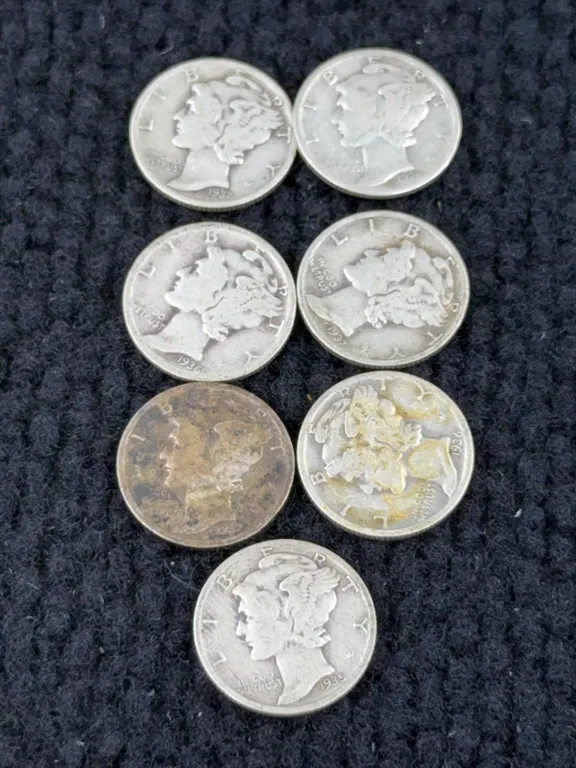 7 1935-1938 Mercury Silver Dimes, Philadelphia Mint