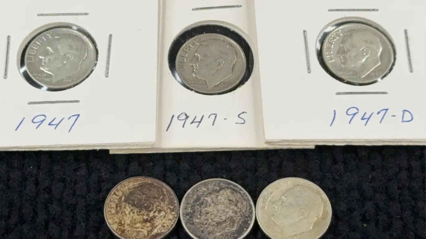 1947 (4) & 1948 (2) Roosevelt Silver Dimes, Philadelphia, Denver, San Francisco Mint