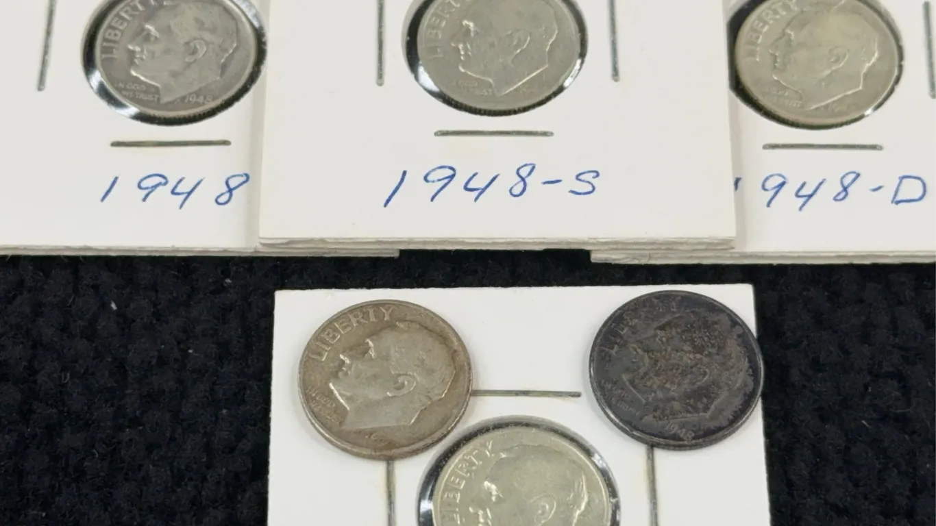 1948 (4) & 1949 (2) Roosevelt Silver Dimes, San Francisco, Denver, Philadelphia Mint