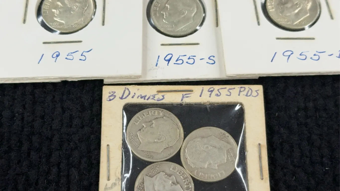 6 1955 Roosevelt Silver Dimes Philadelphia, Denver, San Francisco Mint
