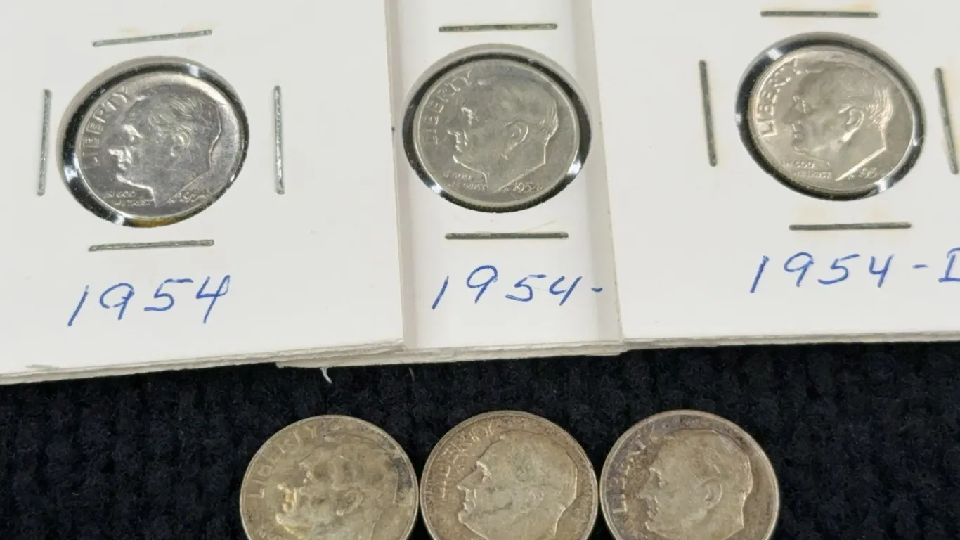 6 1954 Roosevelt Silver Dimes Philadelphia, Denver, San Francisco Mint