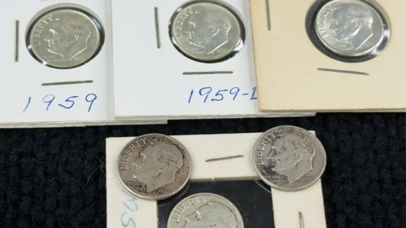 1958 (2) & 1959 (4) Roosevelt Silver Dimes Philadelphia, Denver, San Francisco Mint