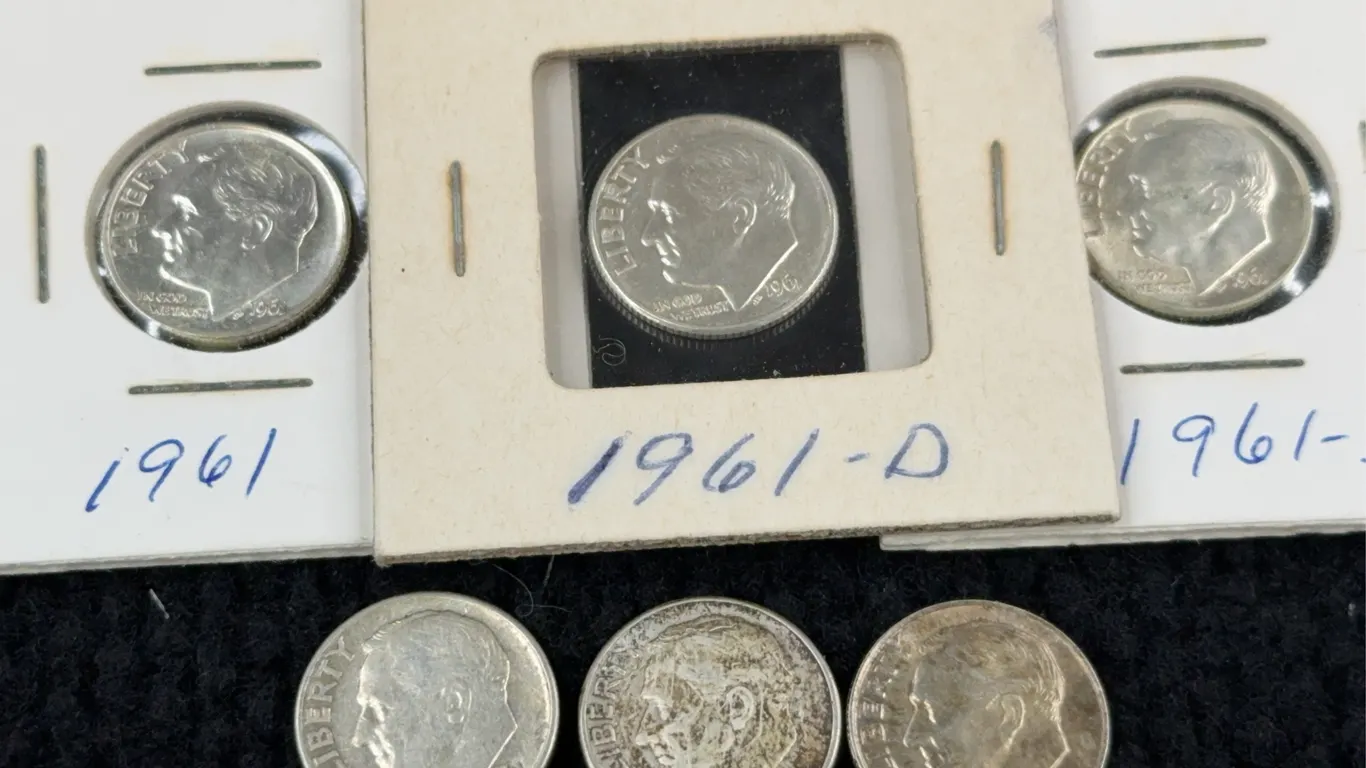 6 1961 Roosevelt Silver Dimes, Denver and Philadelphia Mint