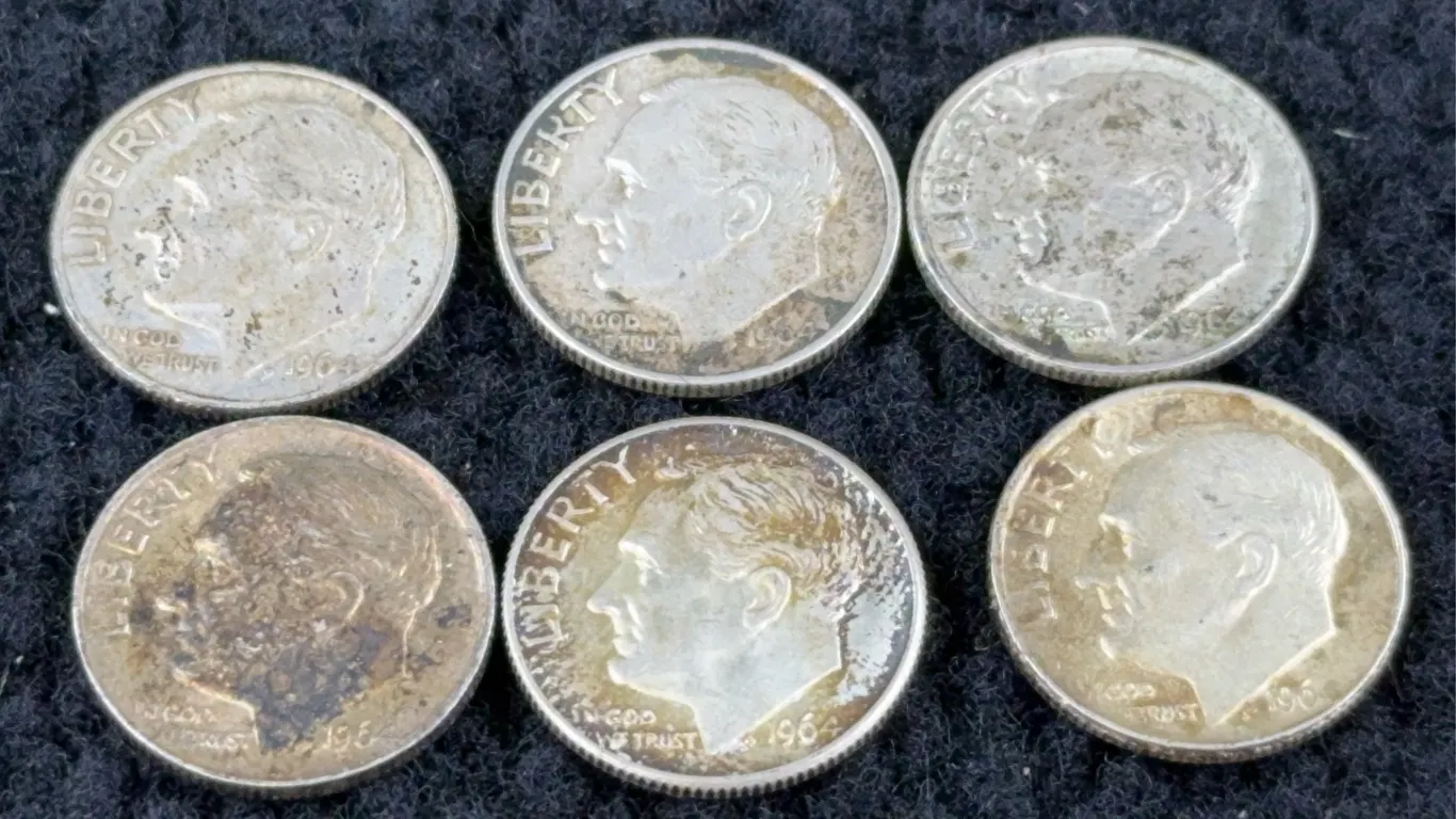 6 1964 Roosevelt Silver Dimes, Denver and Philadelphia Mint