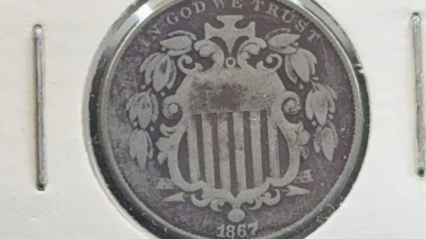1867 Shield Copper-Nickel Five Cents, No Rays, Philadelphia Mint