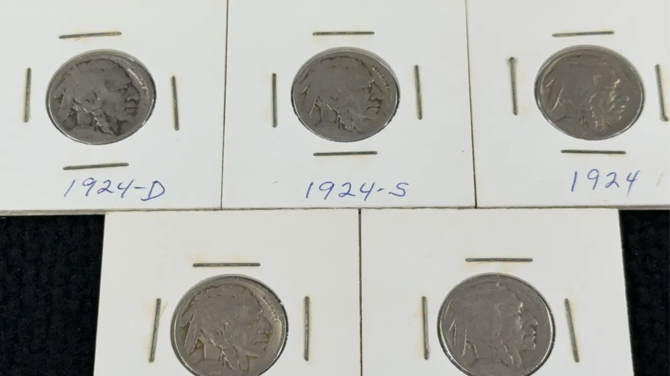 1924 (3) & 1925 (2) Buffalo Copper-Nickel Five Cents, Denver, Philadelphia, San Francisco Mint