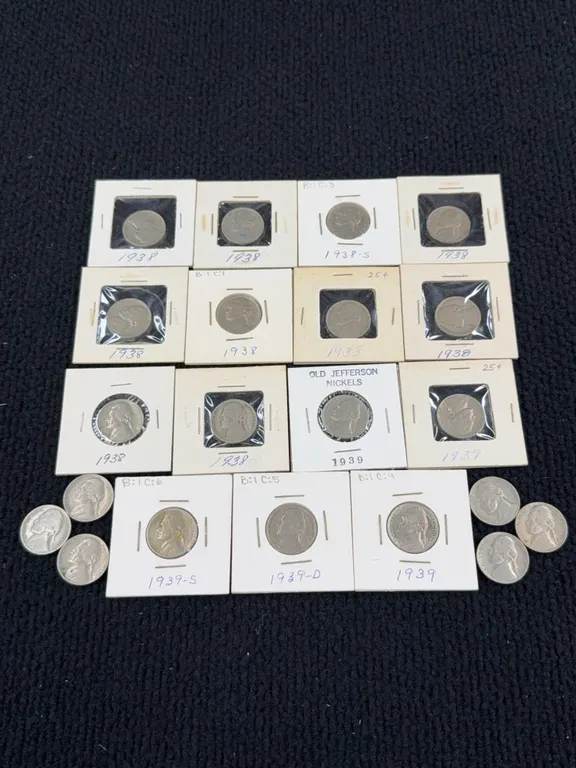 1938-1939 Jefferson Copper-Nickel Five Cents, Denver, Philadelphia & San Francisco Mint