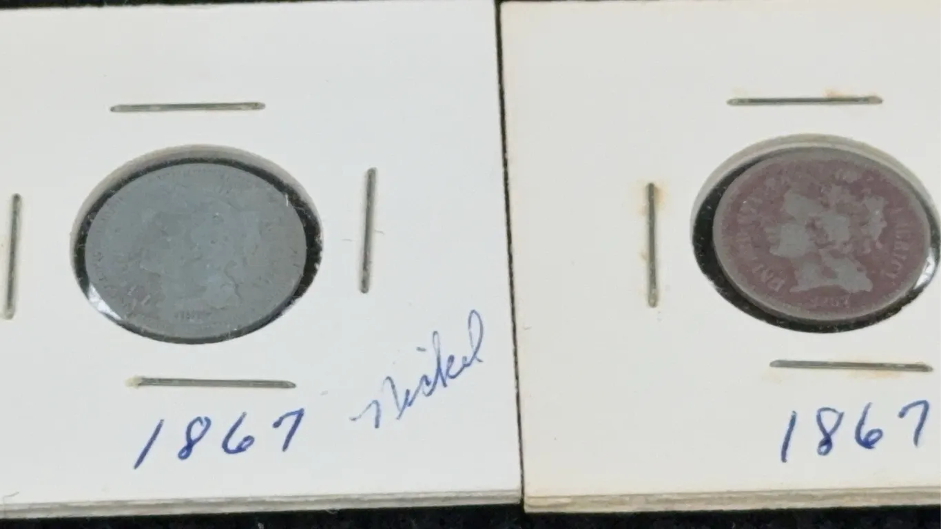 2 1867 Nickel Three Cents, Philadelphia Mint