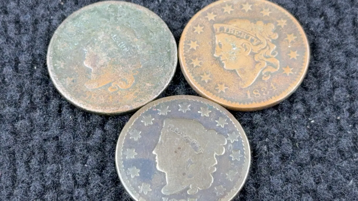 1827, 1824 & 1834 Coronet Head Cents, Philadelphia Mint