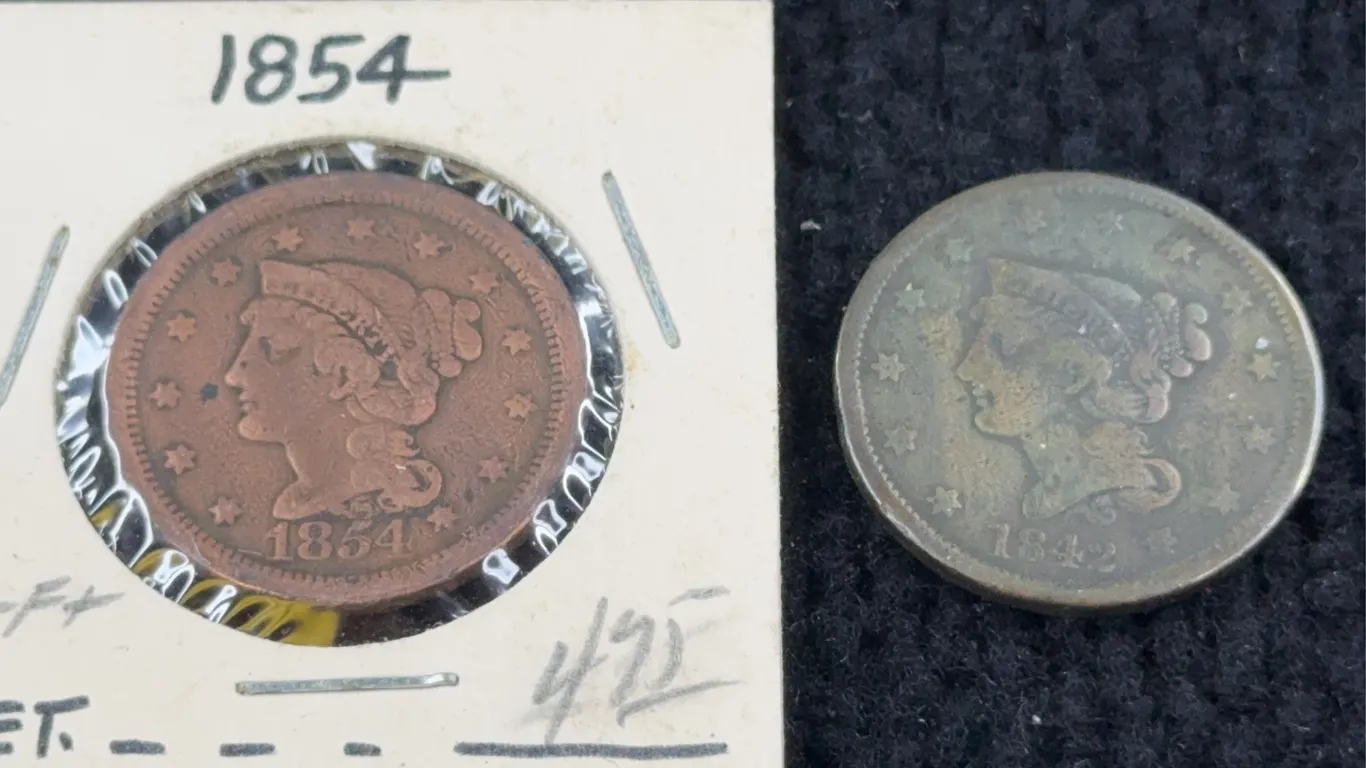 1854 & 1842 Braided Hair Cents, Philadelphia Mint