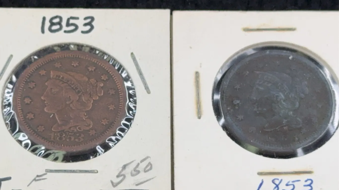 2 1853 Braided Hair Cents, Philadelphia Mint