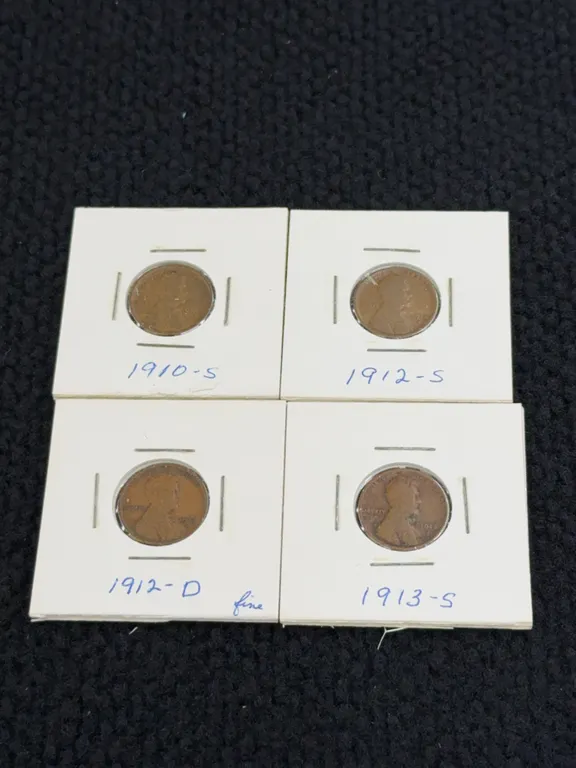 1910S, 1912S, 1912D & 1913S Lincoln Wheat Pennies