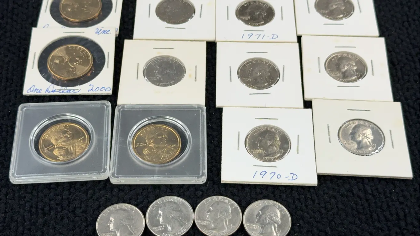 Early 1970’s & Bicentennial Quarters, 4 2000 Sacagawea Dollars