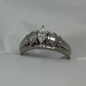 Diamond Platinum Bridal Set, Marquise Cut, Total Carat Weight .51