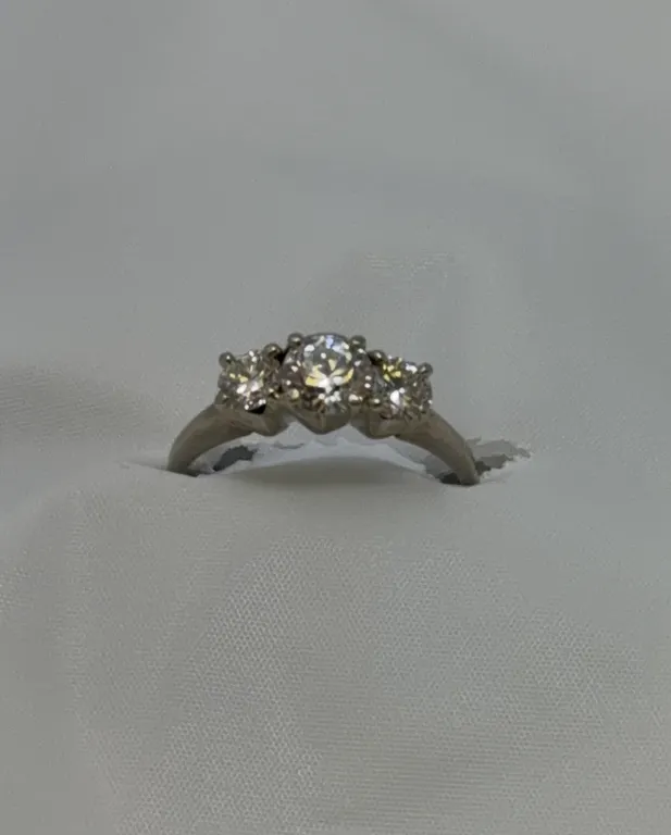 3 Stone Diamond Ring, 14 KT., Carat Weight .85 Center Stone, Total Weight 1.55