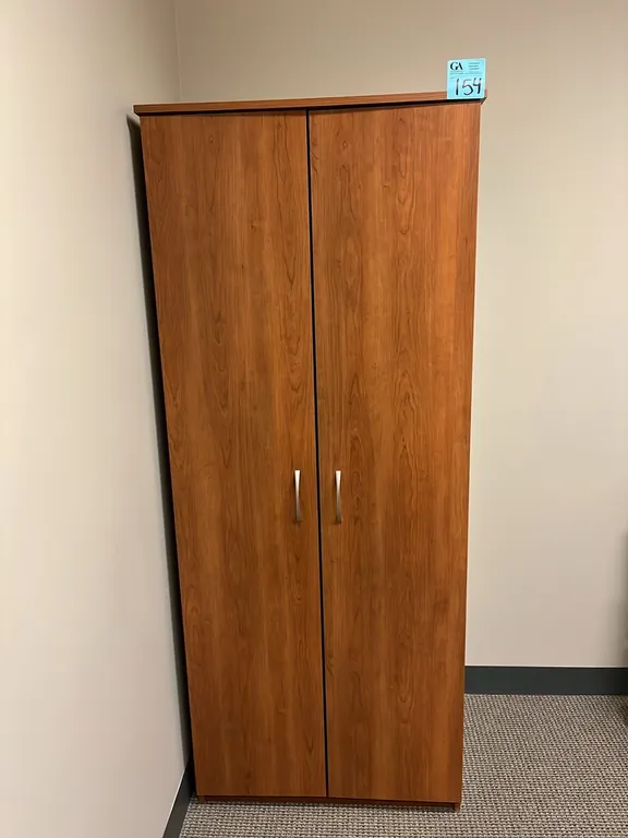 2-door coat cupboard 30”x21”x72”, cherry finish