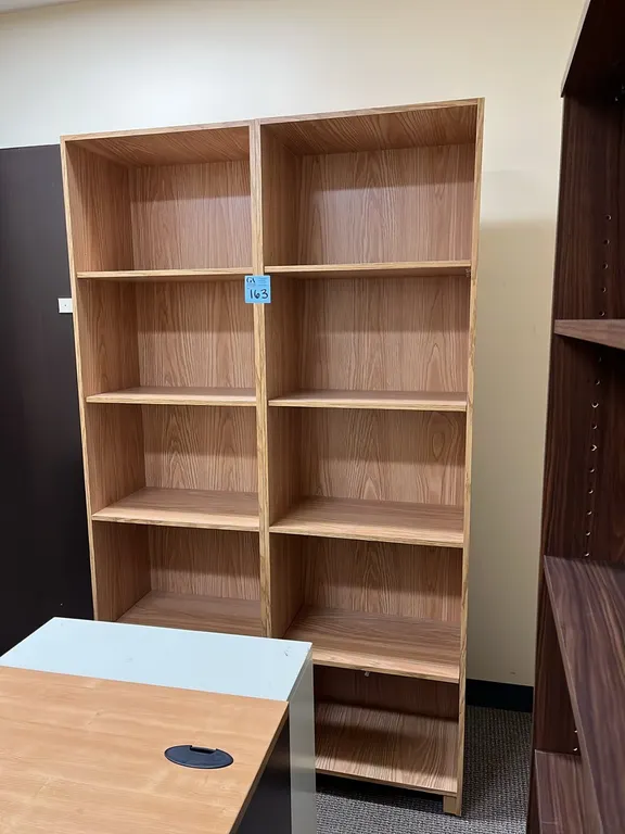 2 Bookcases, each 24”x15”x81” with 5 shelves, light oak finish