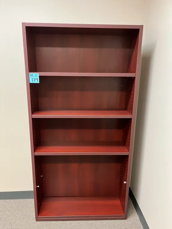 4-Shelf Bookcase, dark cherry finish, 36”x12”x71.5”