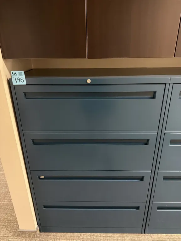 Steelcase blue horizontal 4-drawer metal filing cabinet 36”x18”x53”, no key
