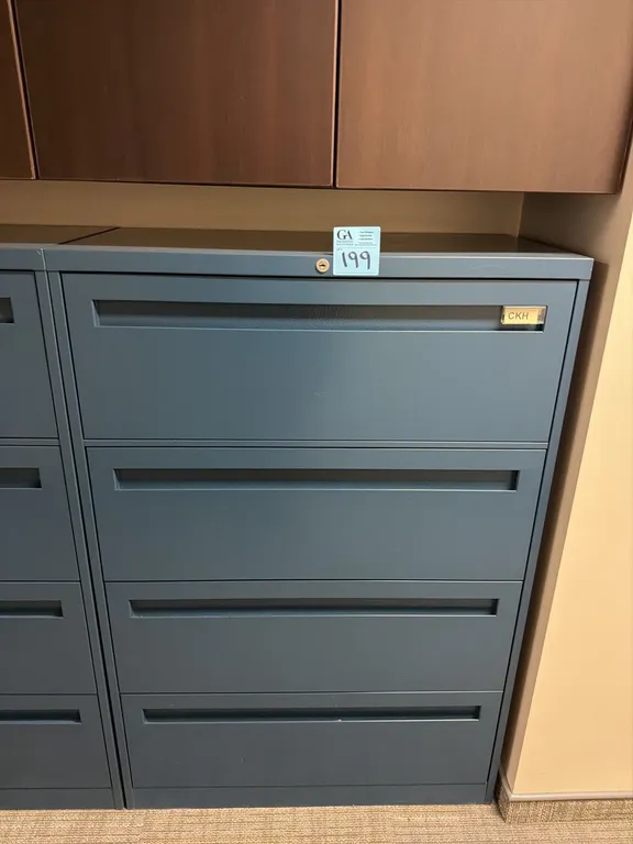 Steelcase blue horizontal 4-drawer metal filing cabinet 36”x18”x53”, no key