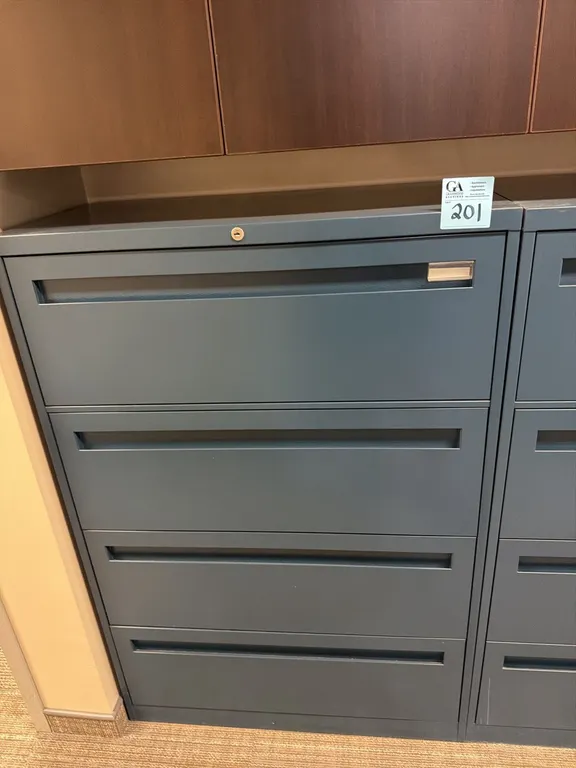 Steelcase blue horizontal 4-drawer metal filing cabinet 36”x18”x53”, no key