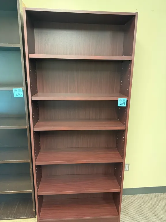 Tall Mahogany-Finish 6-Shelf Office Bookcase, 7’ x 3’ x 1’