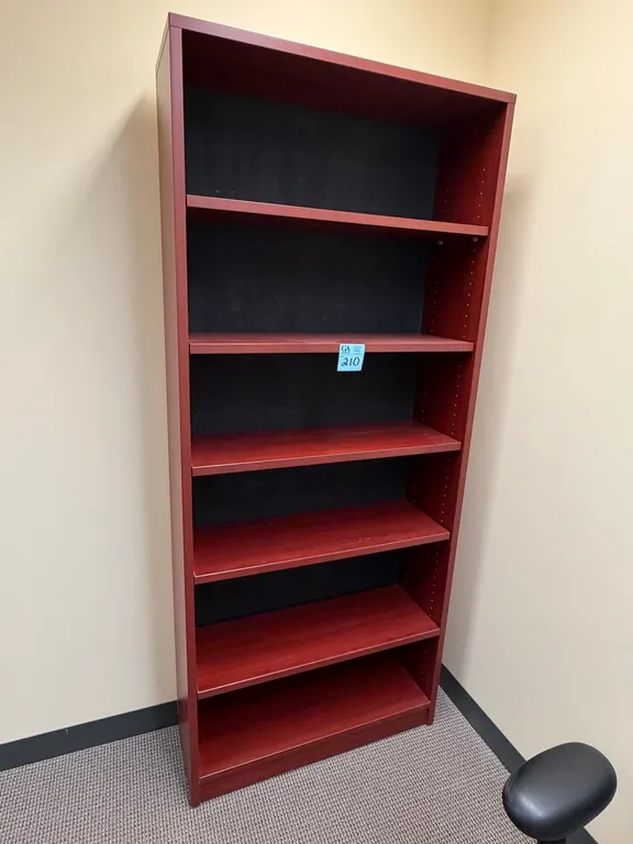 Cherry Finish 6-Shelf Office Bookcase, with black back panel, 3’ x 1’ x 7’