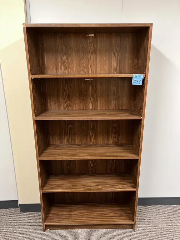 5-Shelf Bookcase, 35.5”x12”x72”, dark oak finish